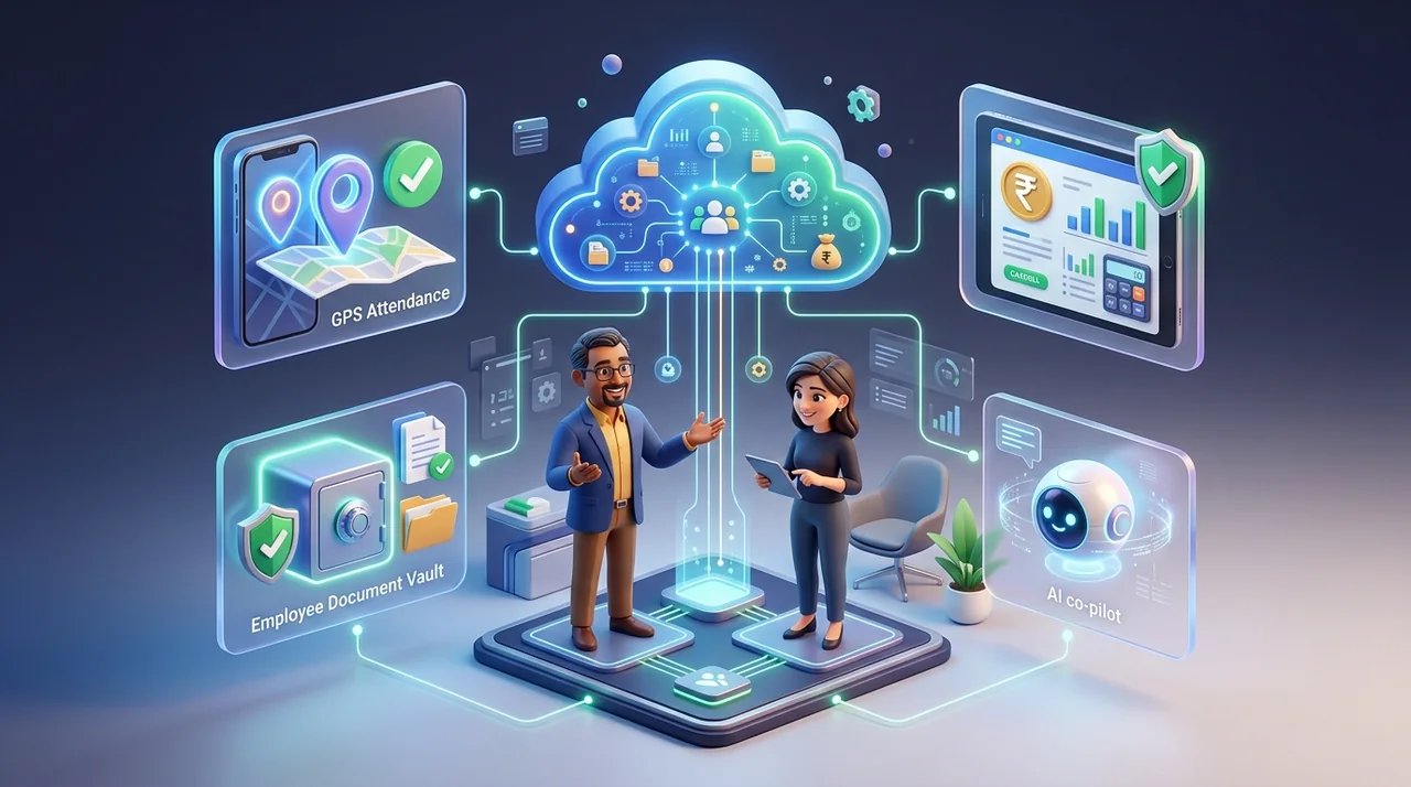 AccoNova HRMS & Cloud Payroll Platform Suite 3D Overview