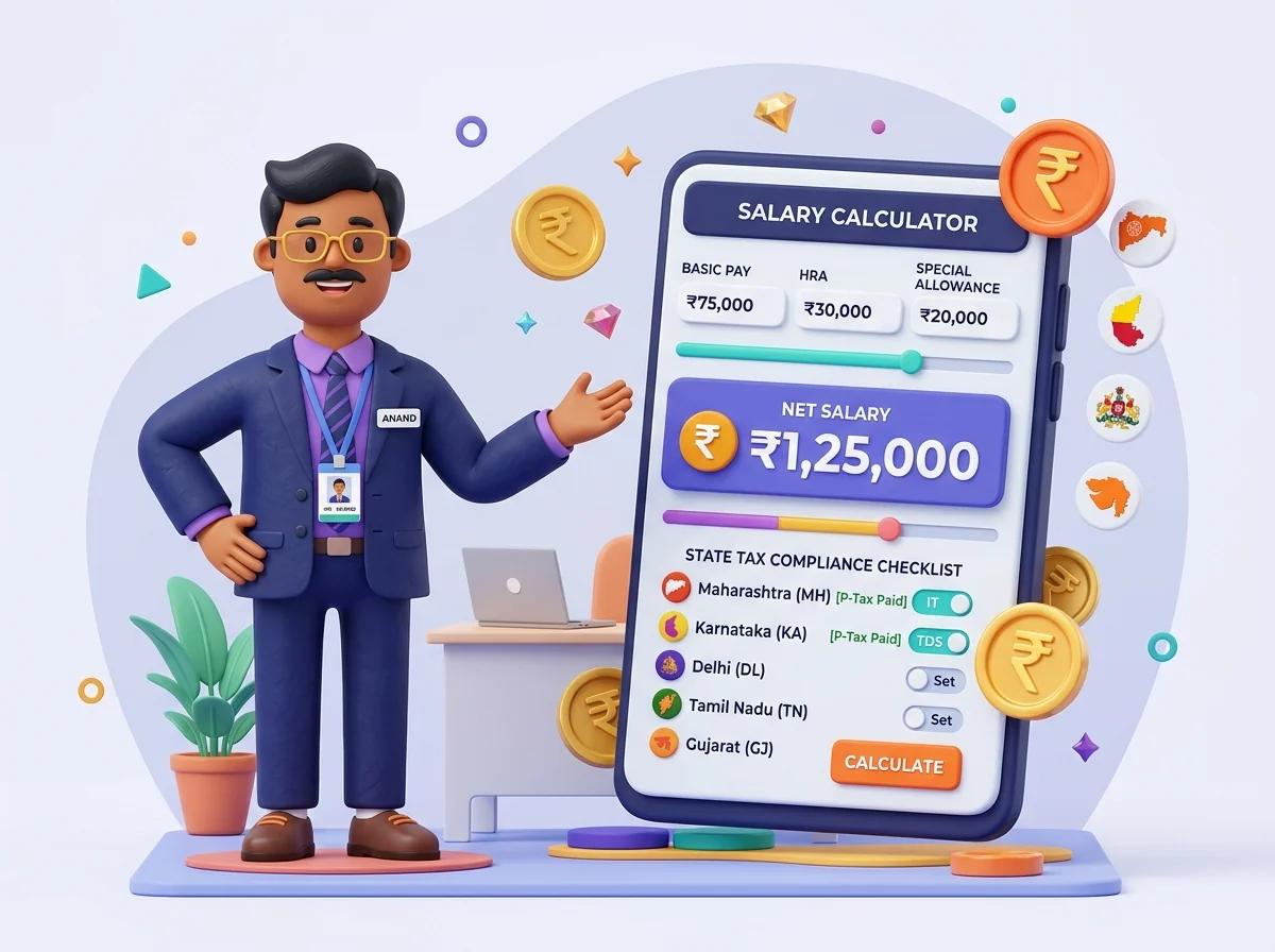 AccoNova State-Wise Professional Tax PT Slabs and Salary Calculation Engine 3D Illustration